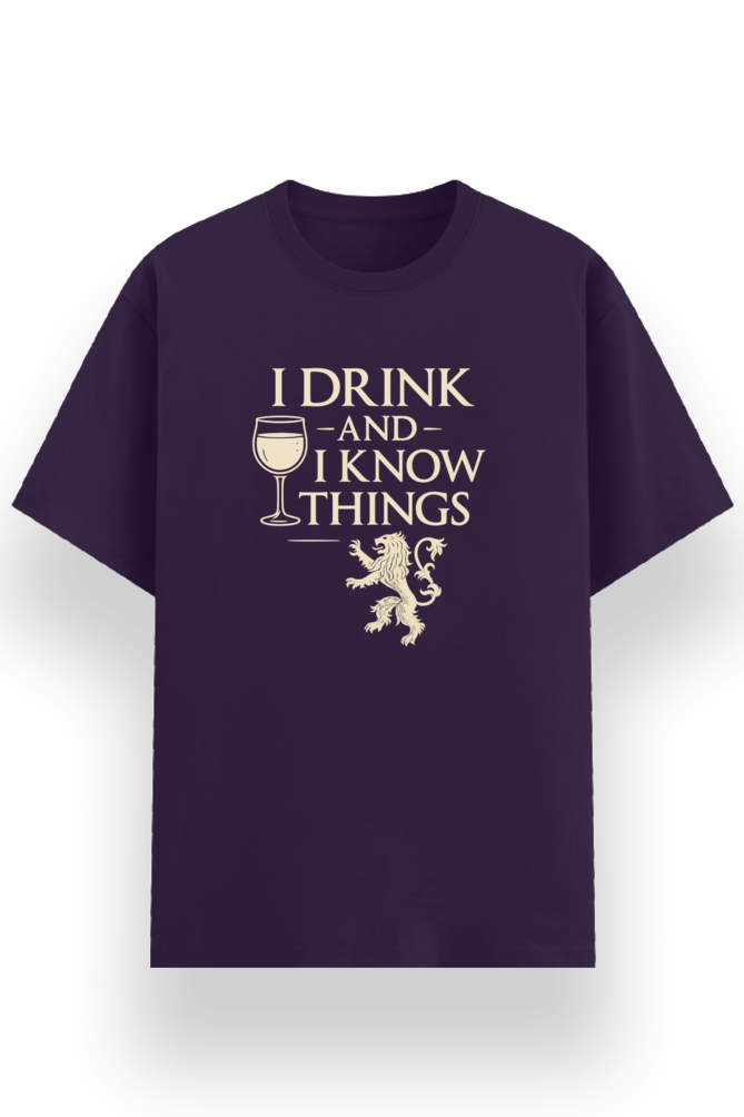 I Drink and I Know Things T-shirt, purple, front, second view