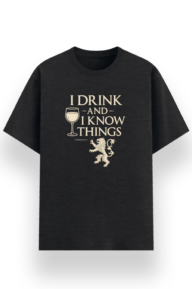 I Drink and I Know Things T-shirt, black melange, front, second view