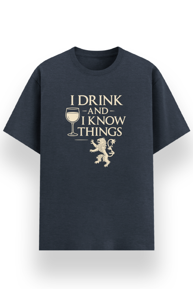 I Drink and I Know Things T-shirt, navy melange, front, second view