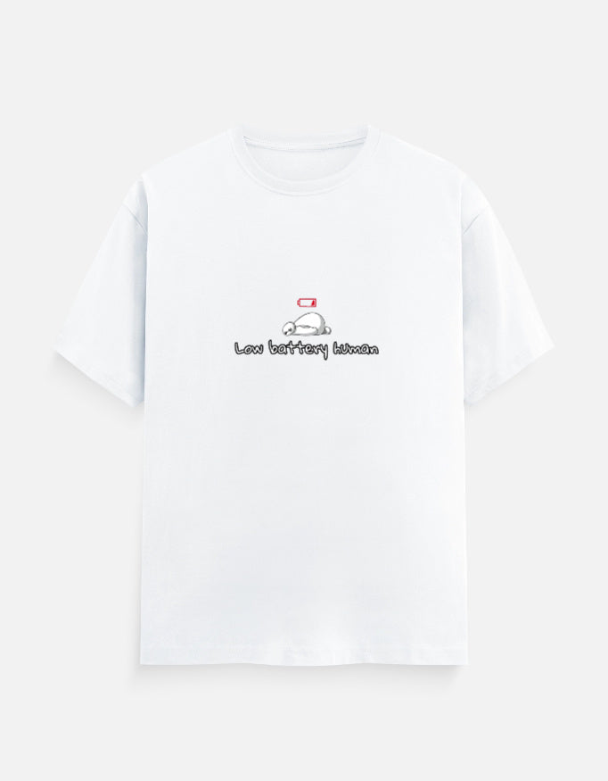 Low Battery Human introvert T-shirt, white, front
