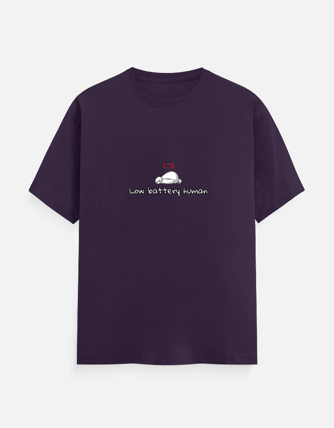 Low Battery Human introvert T-shirt, purple, front
