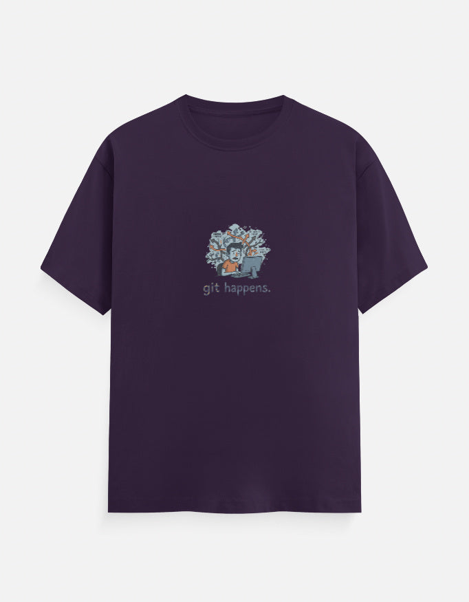 Git Happens programmer T-shirt, purple, front
