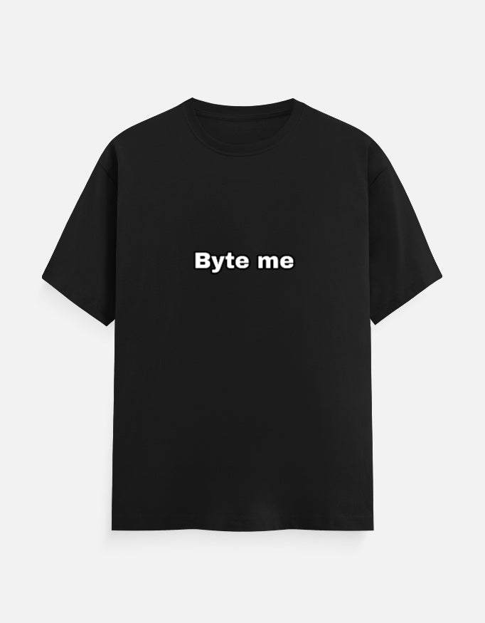 Byte Me funny programmer T-shirt by RelatabiliTee, black, front print