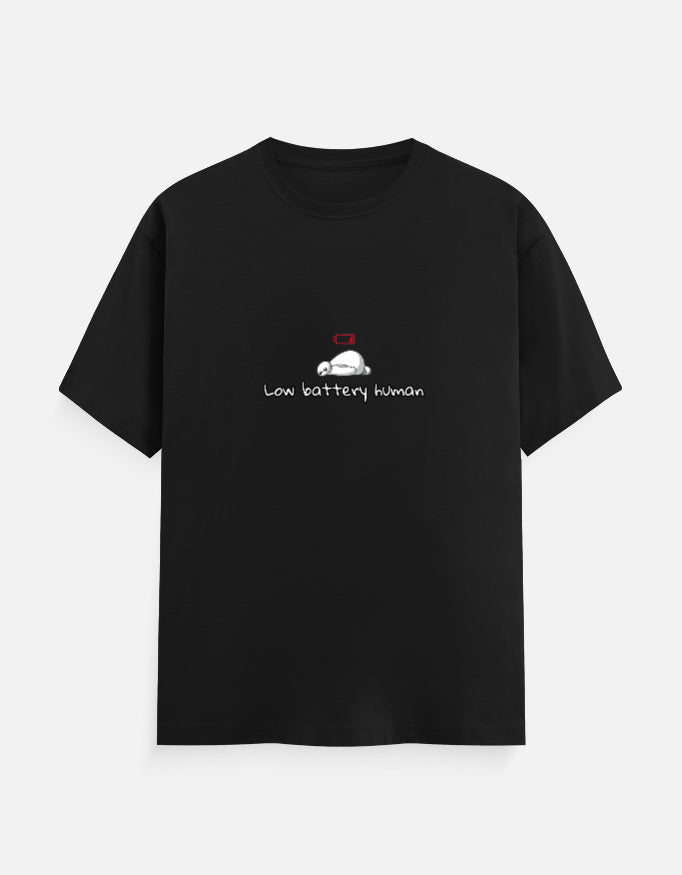 Low Battery Human introvert T-shirt, black, front