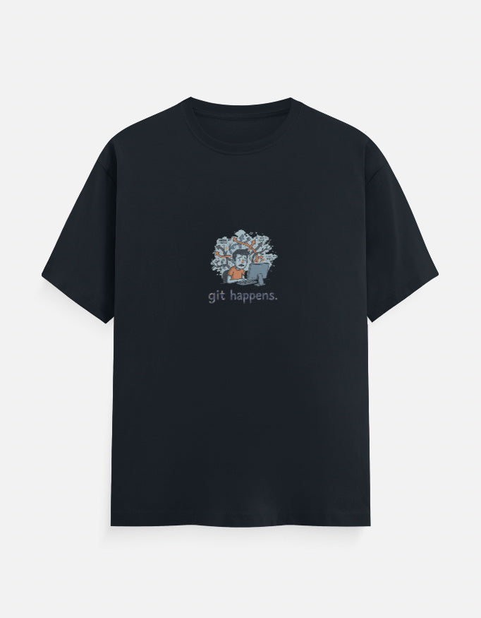 Git Happens programmer T-shirt, navy blue, front