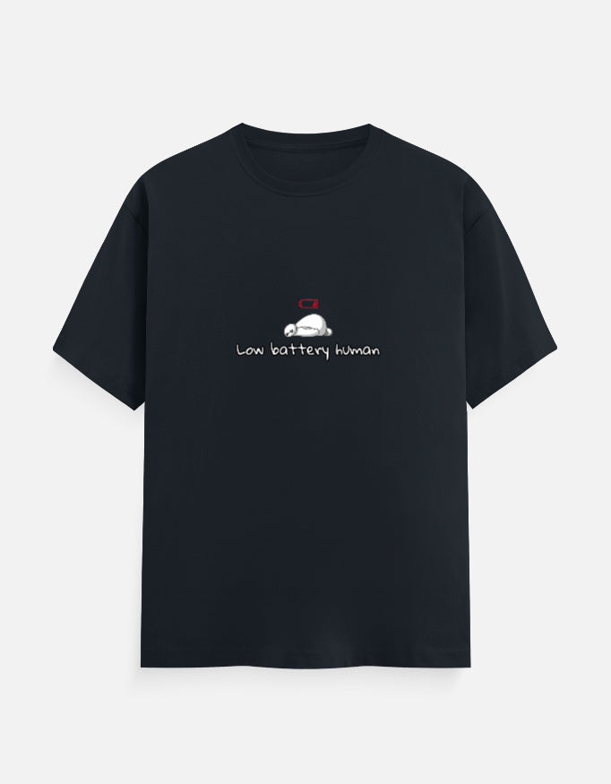 Low Battery Human introvert T-shirt, navy blue, front
