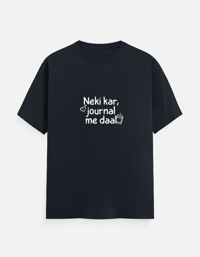 Neki Kar Journal pe Daal desi T-shirt, navy blue, front
