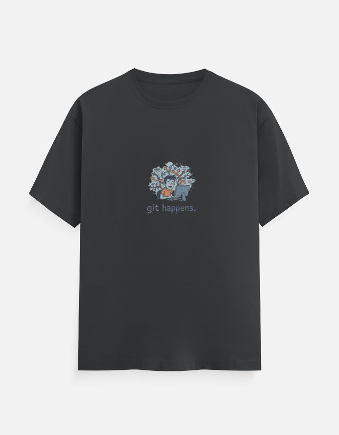 Git Happens programmer T-shirt, steel grey, front