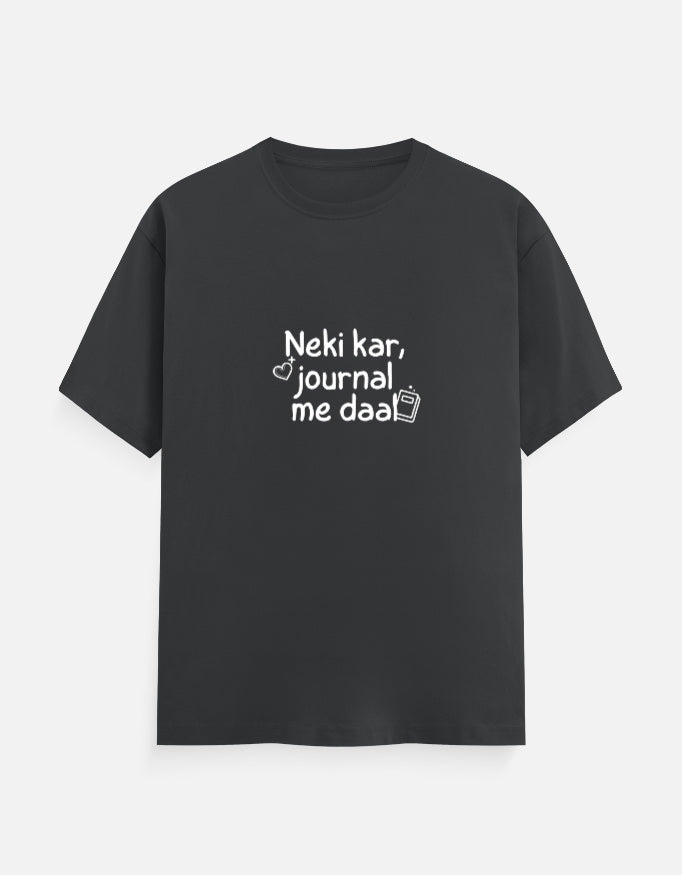 Neki Kar Journal pe Daal desi T-shirt, steel grey, front