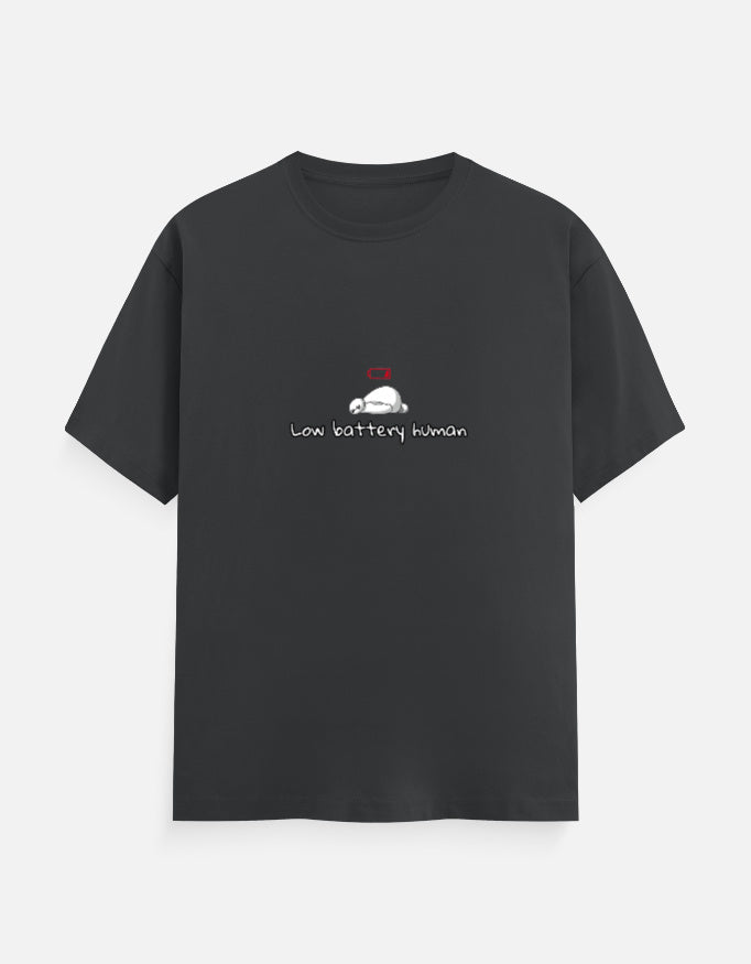 Low Battery Human introvert T-shirt, steel grey, front