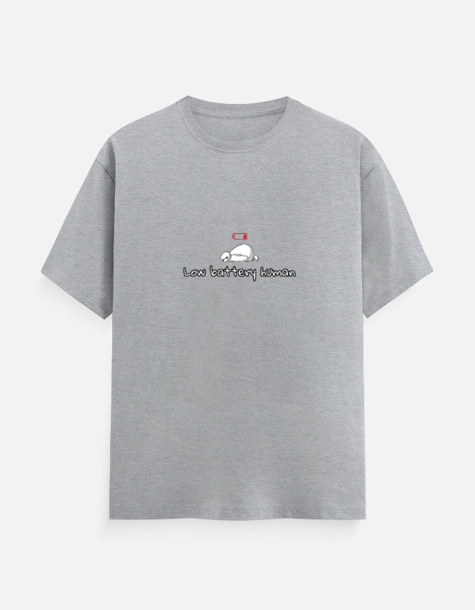 Low Battery Human introvert T-shirt, grey melange, front