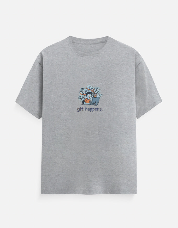 Git Happens programmer T-shirt, grey melange, front