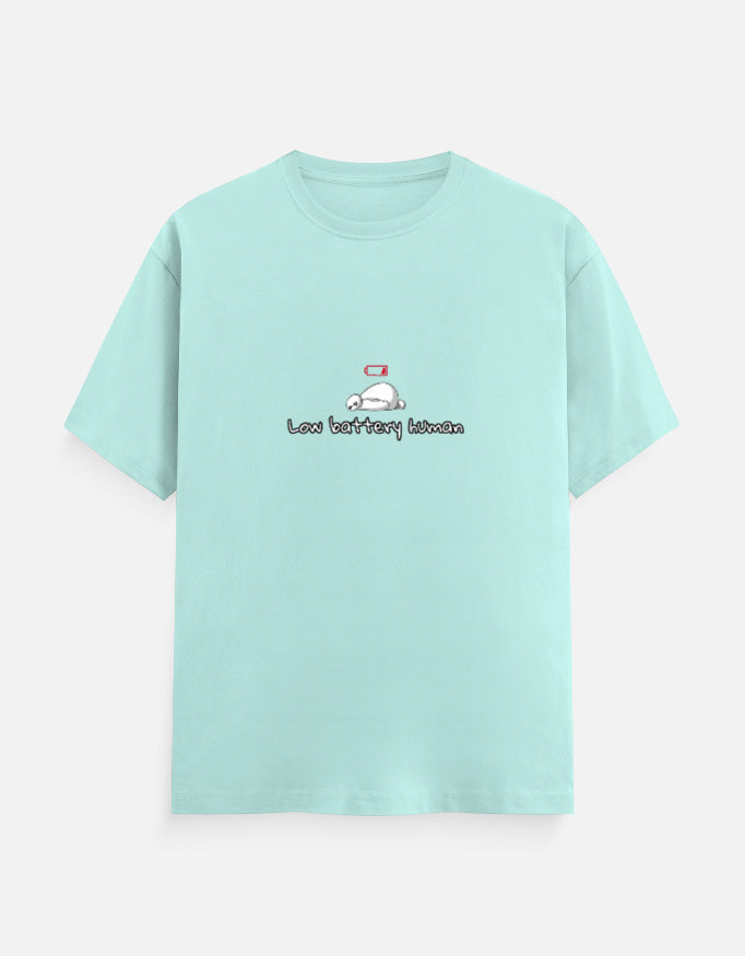 Low Battery Human introvert T-shirt, mint, front