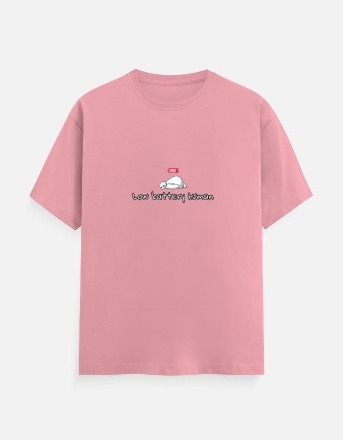 Low Battery Human introvert T-shirt, flamingo, front