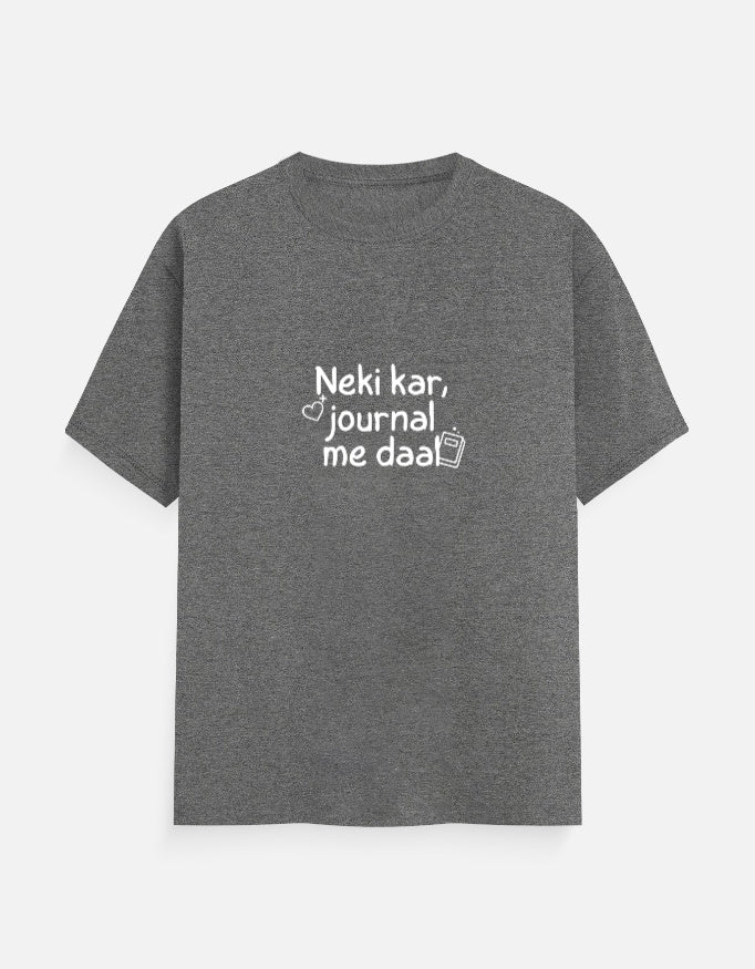 Neki Kar Journal pe Daal desi T-shirt, charcoal melange, front