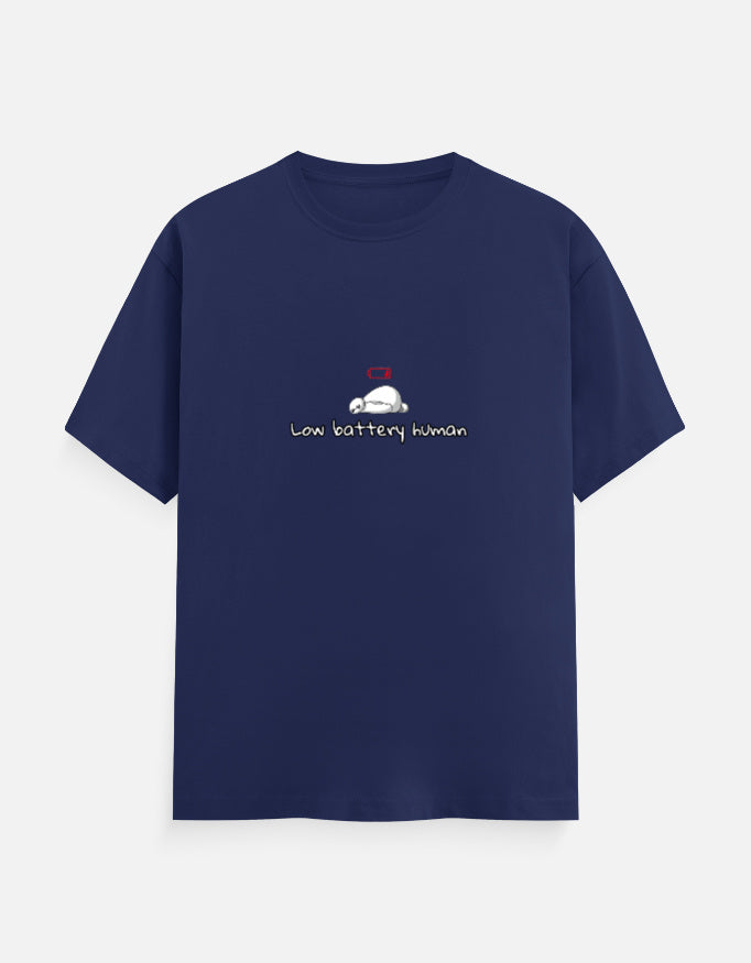 Low Battery Human introvert T-shirt, royal blue, front