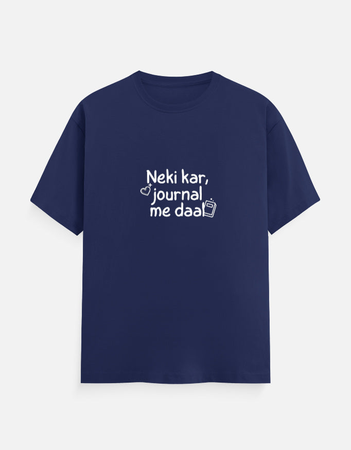 Neki Kar Journal pe Daal desi T-shirt, royal blue, front