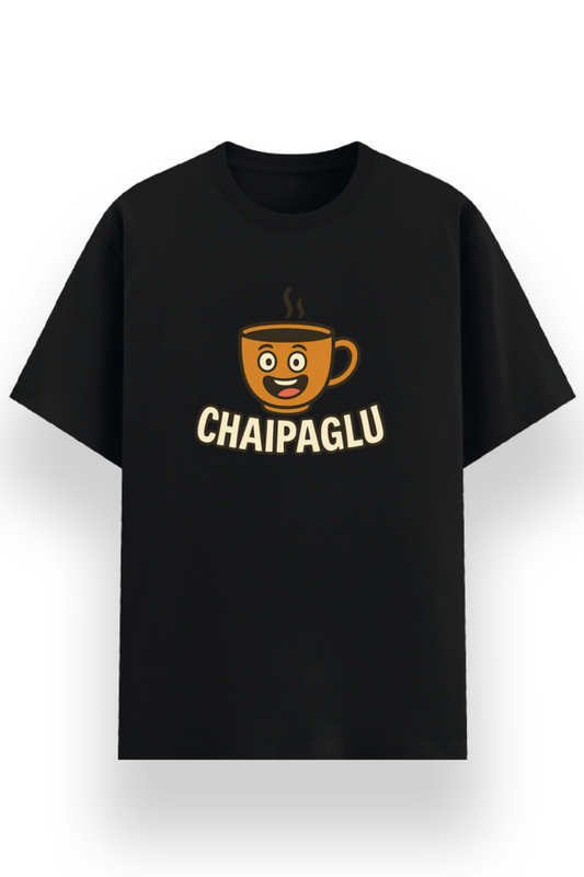 Chaipaglu chai lover T-shirt with bold desi lettering, by RelatabiliTee, black