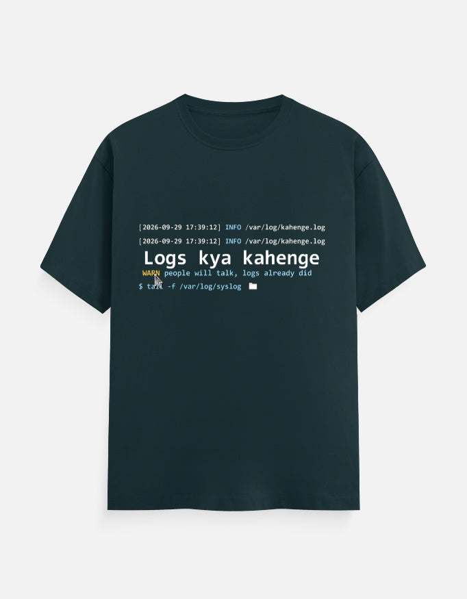 Logs Kya Kahenge developer T-shirt, petrol blue, front