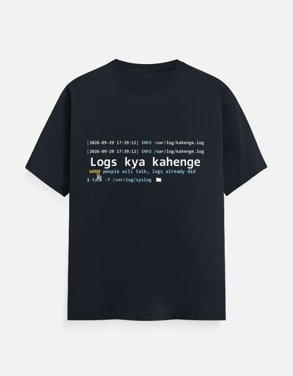 Logs Kya Kahenge developer T-shirt, navy blue, front