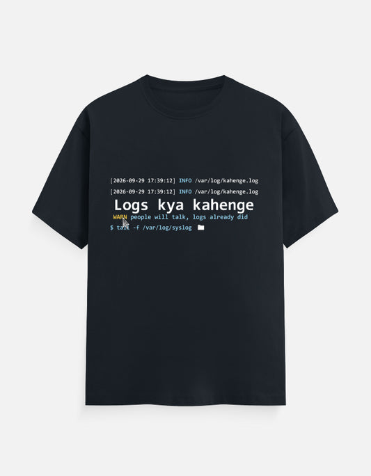 Logs Kya Kahenge developer T-shirt, navy blue, front