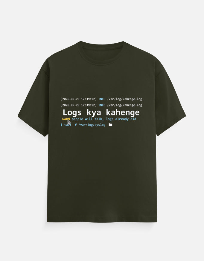 Logs Kya Kahenge developer T-shirt, olive green, front