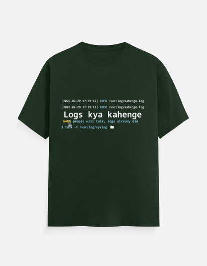 Logs Kya Kahenge developer T-shirt, bottle green, front